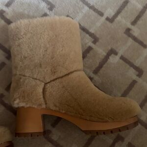 Swedish Hasbeens Beige Furry Winter Boots